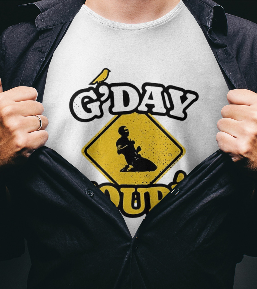 G'Day Toure Yellow Sign Kneeling Silhouette Bird T-Shirt