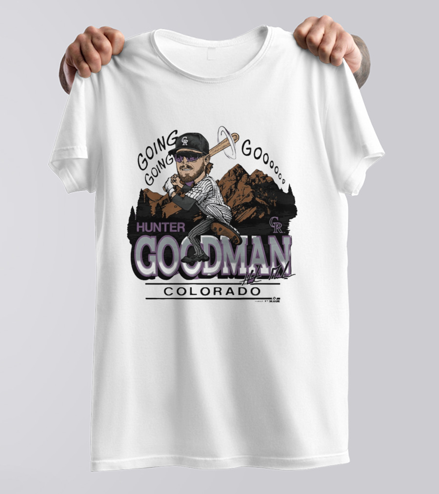 Hunter Goodman Going Going Going Colorado Rockies Caricature T-Shirt
