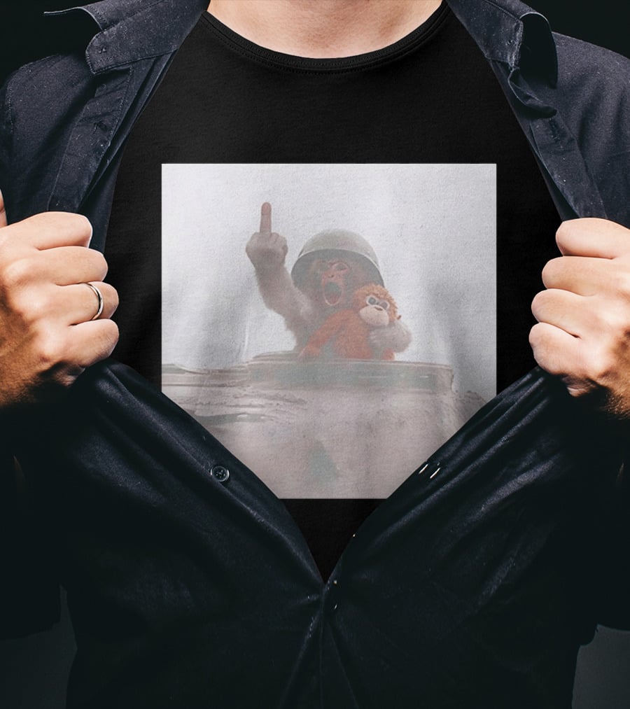 Monkey Middle Finger Gesture With Toy And Helmet On Vehicle T-Shirt
