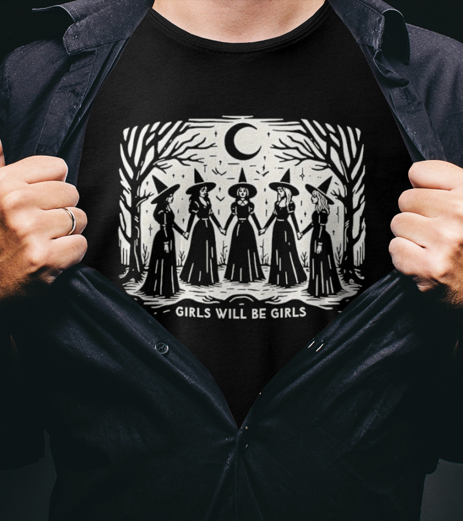 Witch Girls Will Be Girls Moonlit Coven Scene T-Shirt