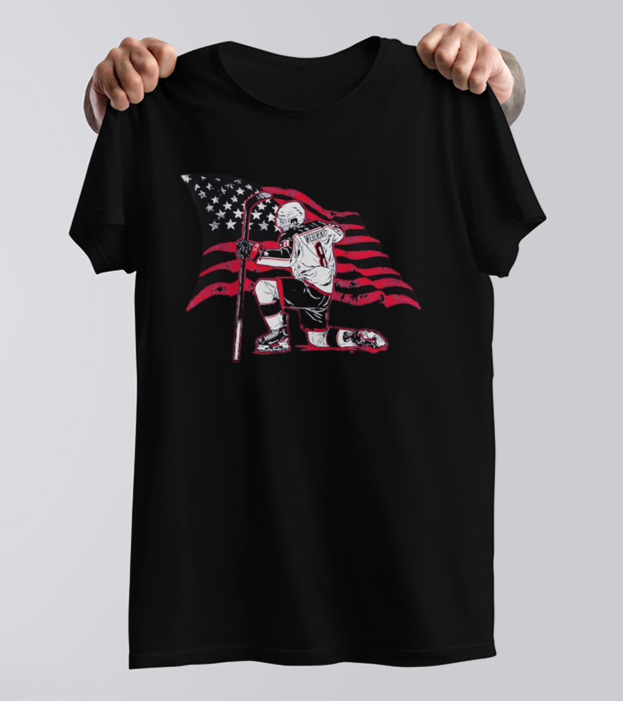 Zach Werenski 8 Columbus Blue Jackets Kneeling Pose American Flag Hockey T-Shirt