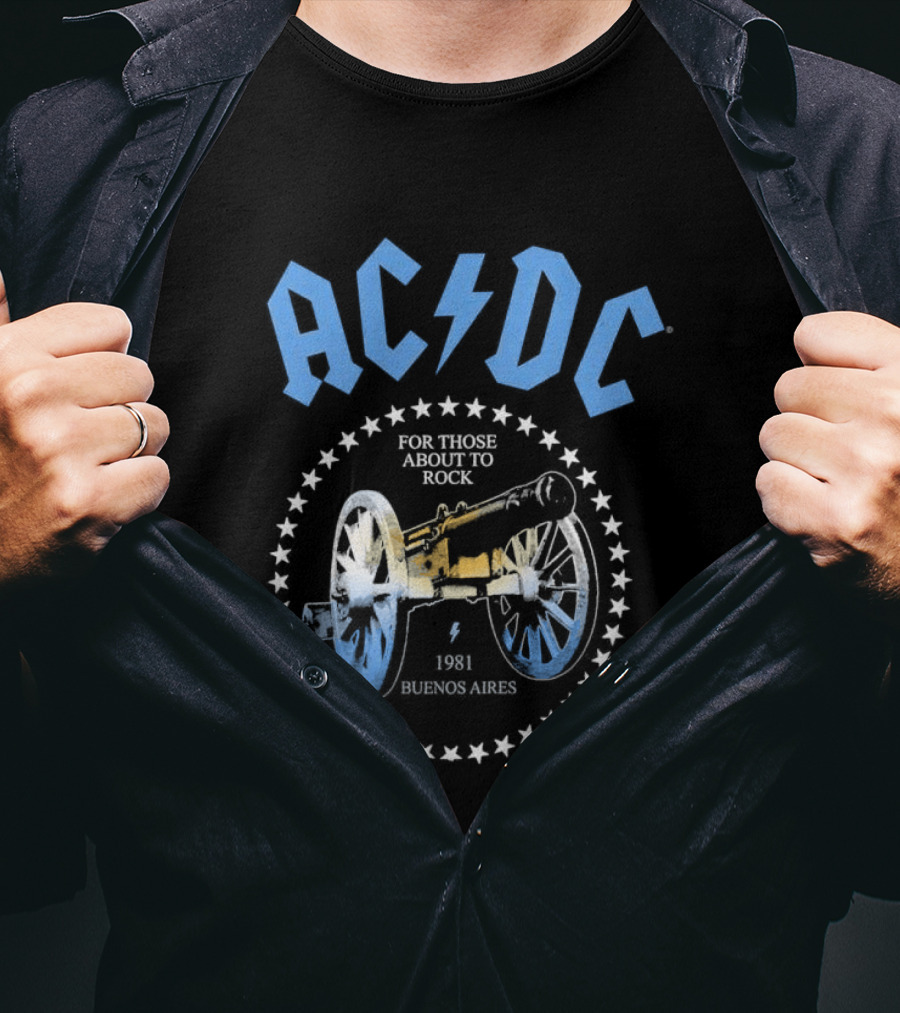 AC DC Argentina PWR Up World Tour 2026 Estadio River Plate Buenos Aires March 23 27 31 We Salute You Rock Por Todos Juegos 1981 T-Shirt
