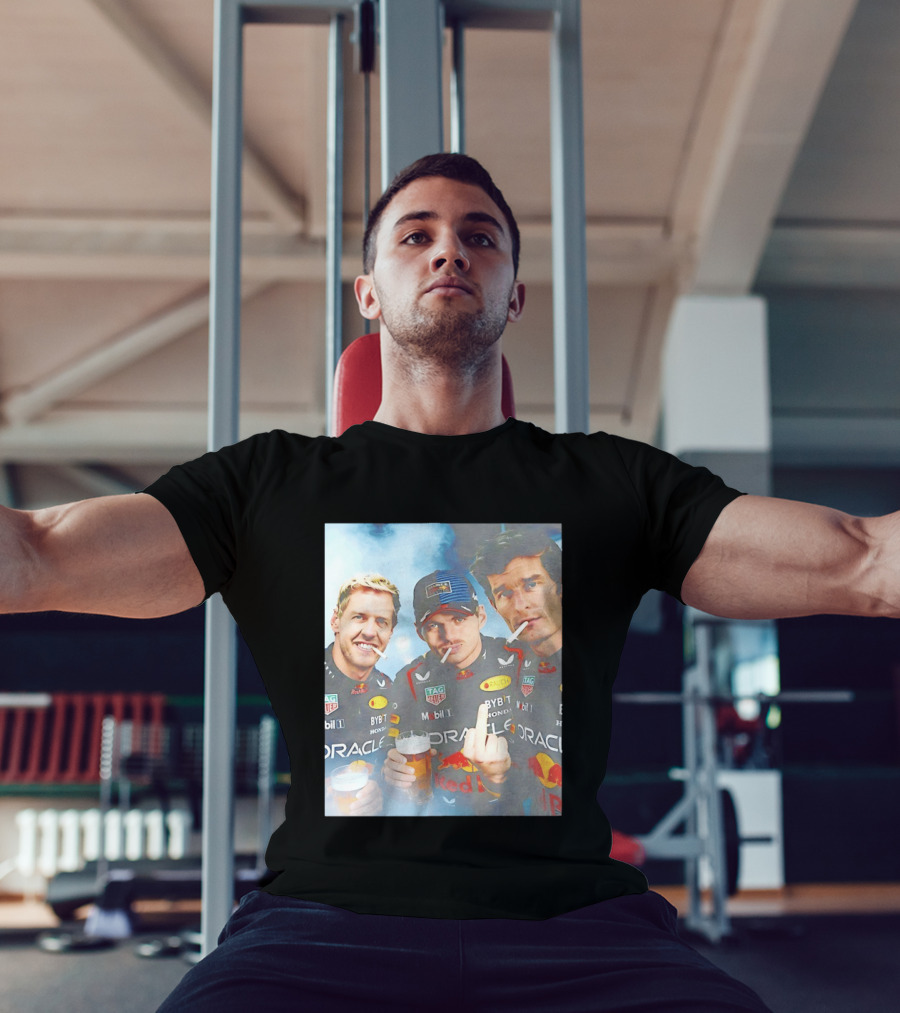 Red Bull Racing Vettel Verstappen Webber Smoking Fun F1 Legends Team Oracle T-Shirt