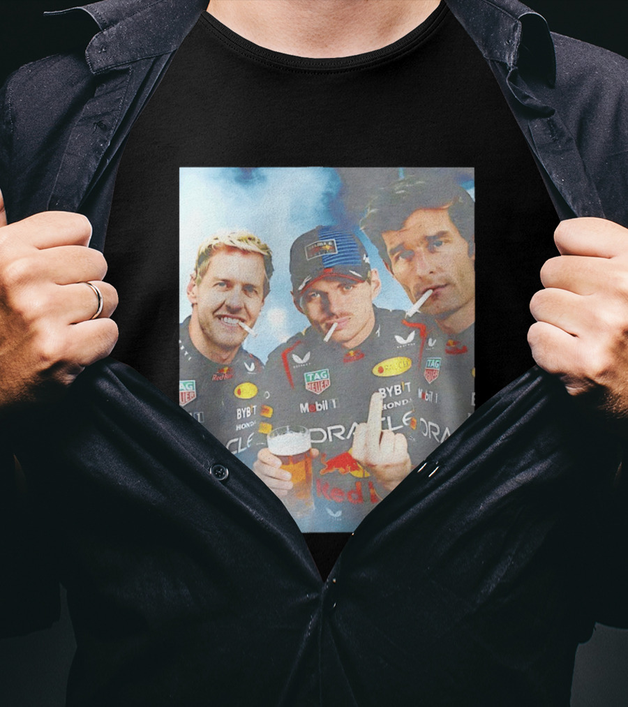 Red Bull Racing Vettel Verstappen Webber Smoking Fun F1 Legends Team Oracle T-Shirt
