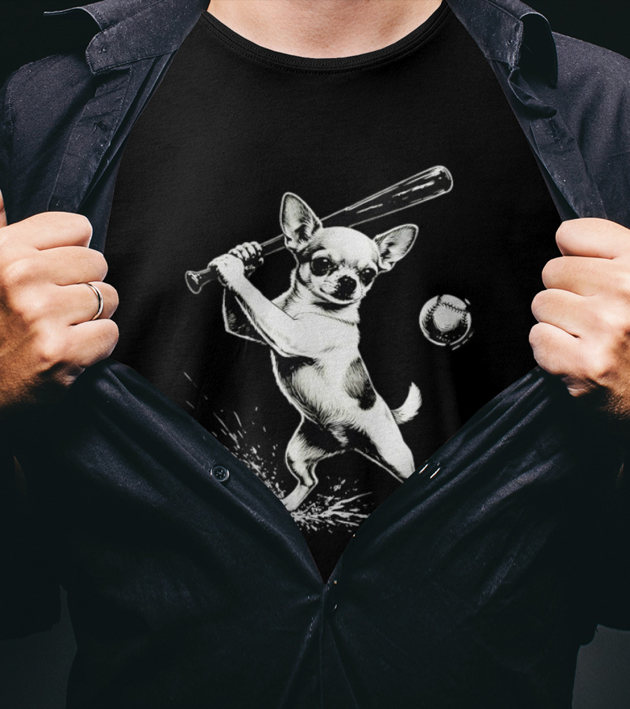 Chihuahua Playing Baseball Batting Cute Dog Sports Humor T-Shirt