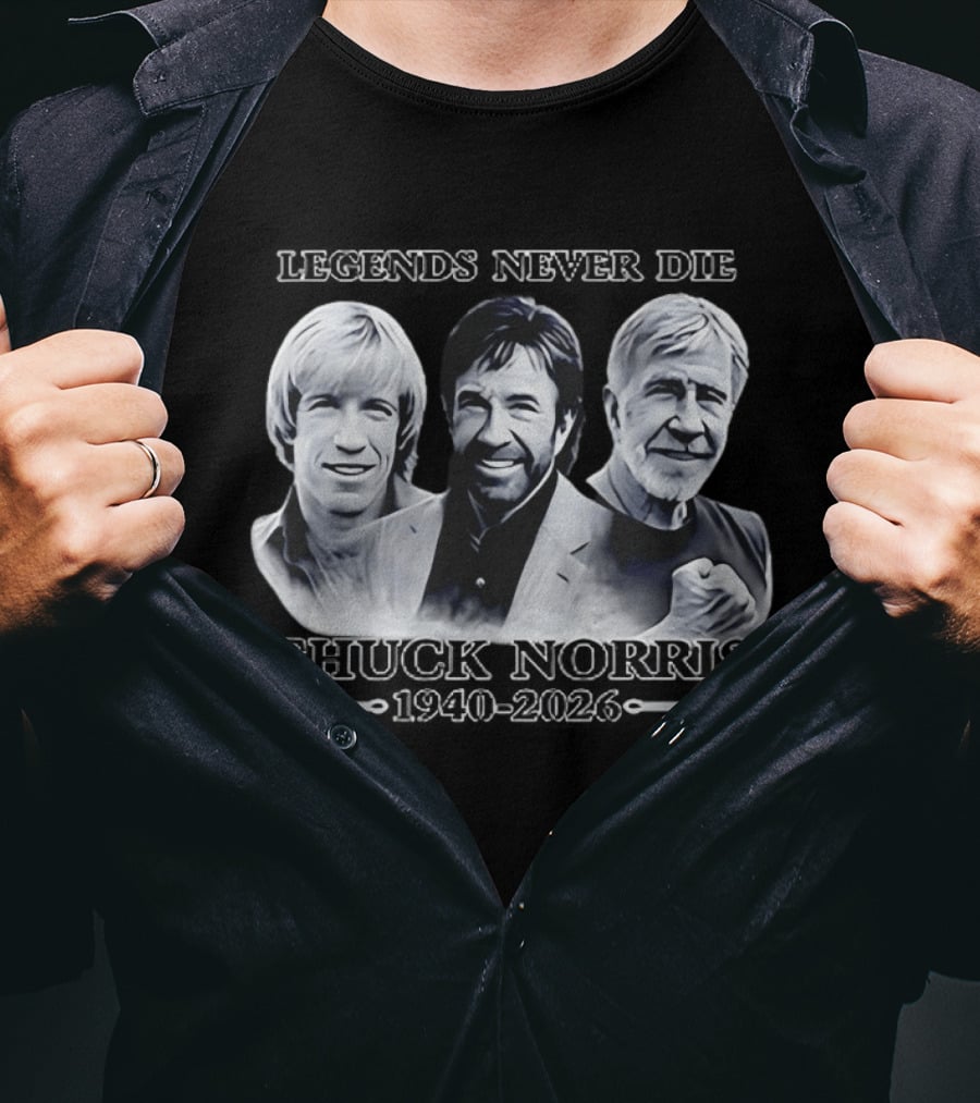 Chuck Norris Legends Never Die 1940 2026 Three Generations Power Strength T-Shirt