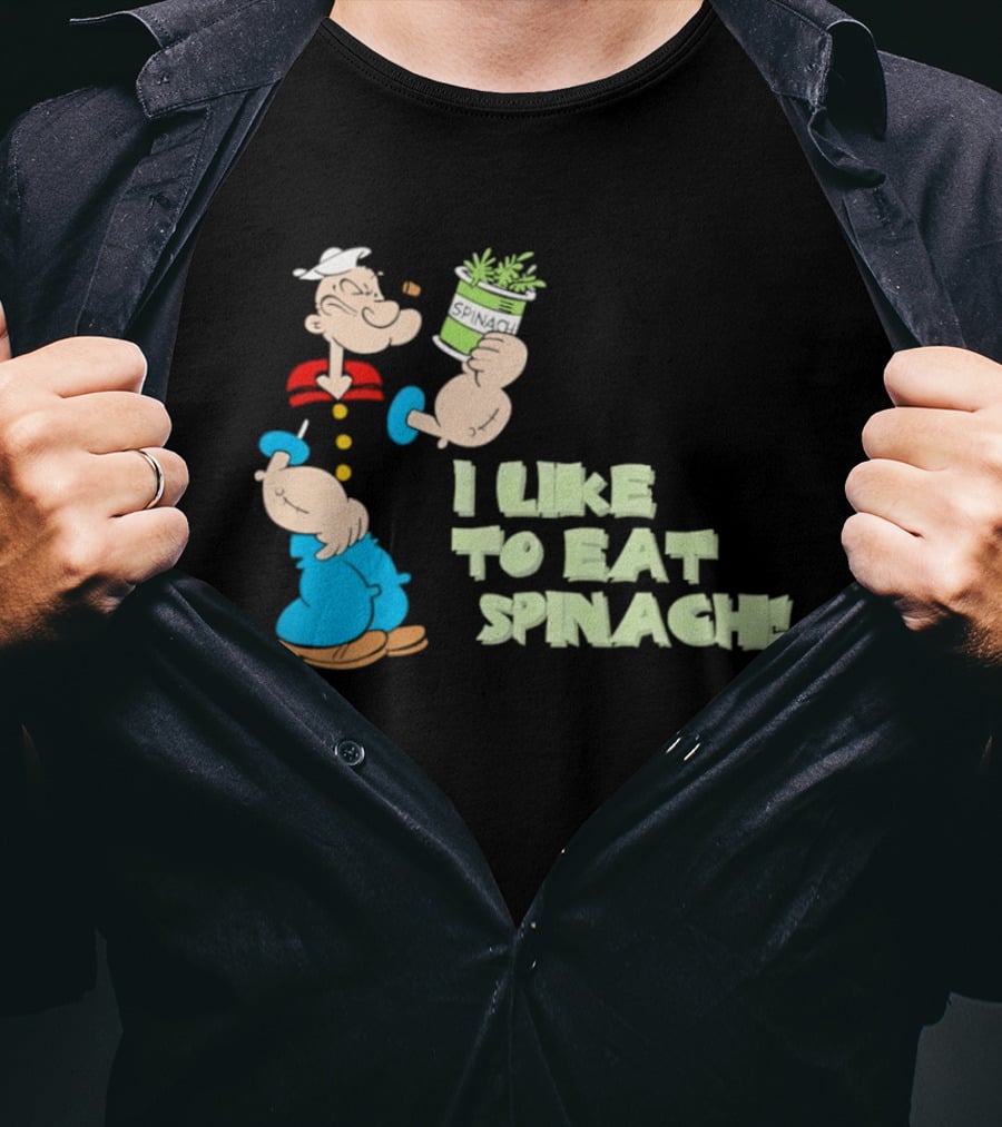 Popeye I Like To Eat Spinach Cartoon Character Eating Vegetables T-Shirt