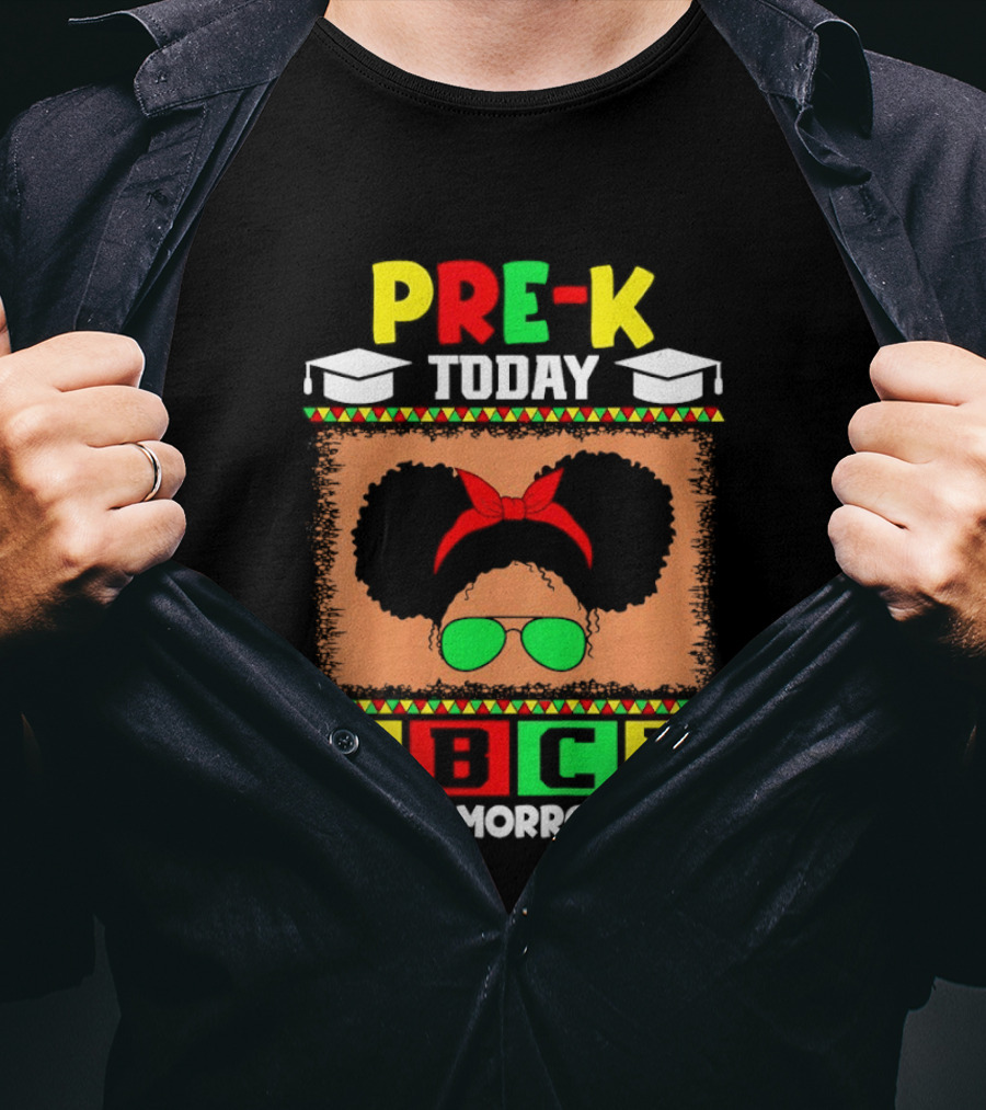 Pre K Today HBCU Tomorrow Graduation Caps Green Red Yellow Blocks T-Shirt
