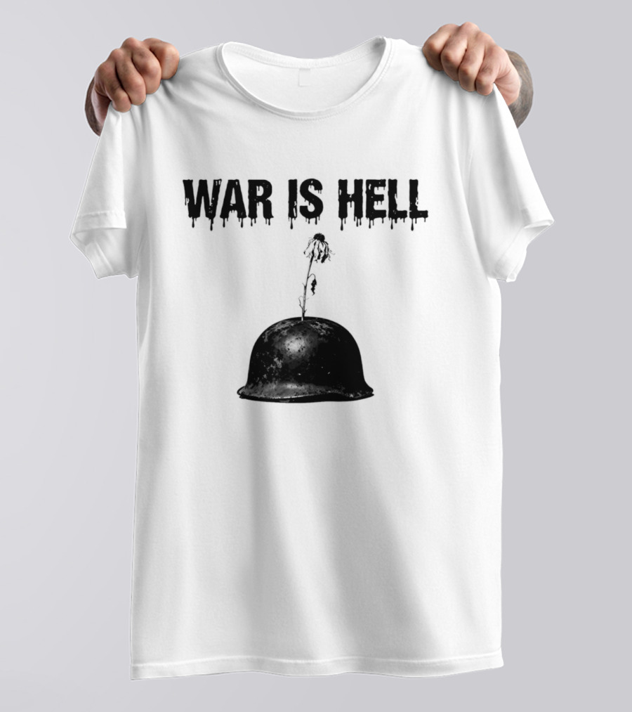 War Is Hell Military Helmet Flower Artillery Contrast T-Shirt