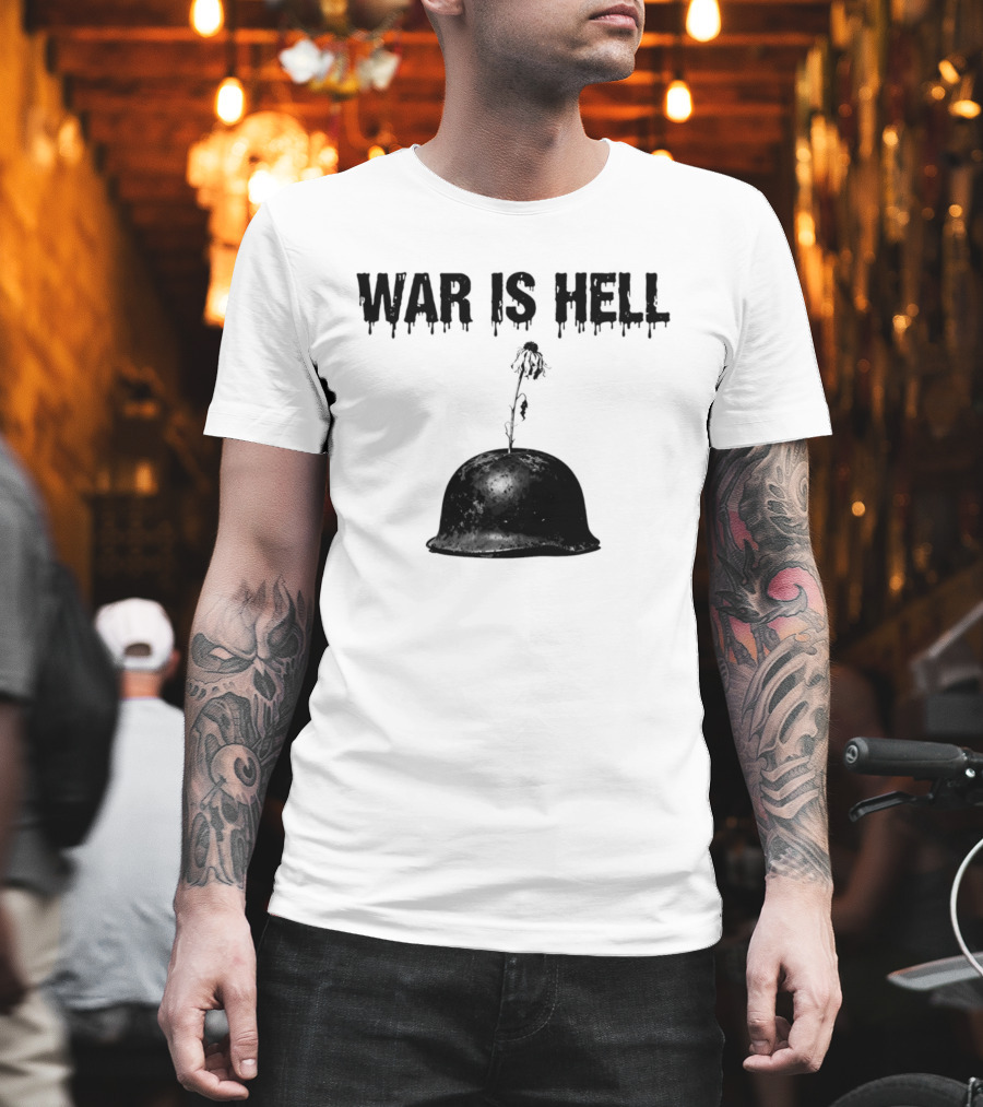 War Is Hell Military Helmet Flower Artillery Contrast T-Shirt