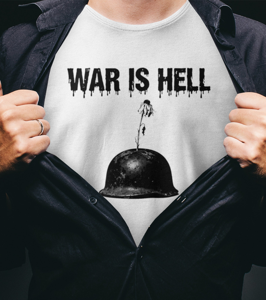 War Is Hell Military Helmet Flower Artillery Contrast T-Shirt
