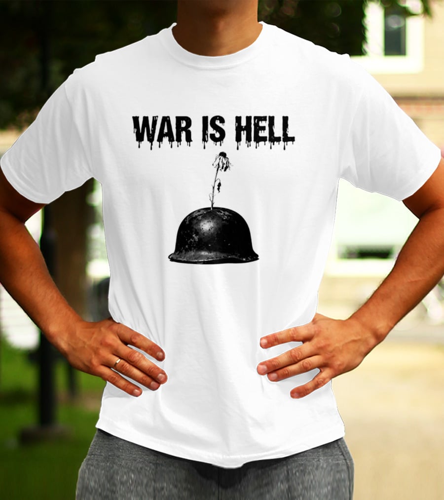 War Is Hell Military Helmet Flower Artillery Contrast T-Shirt