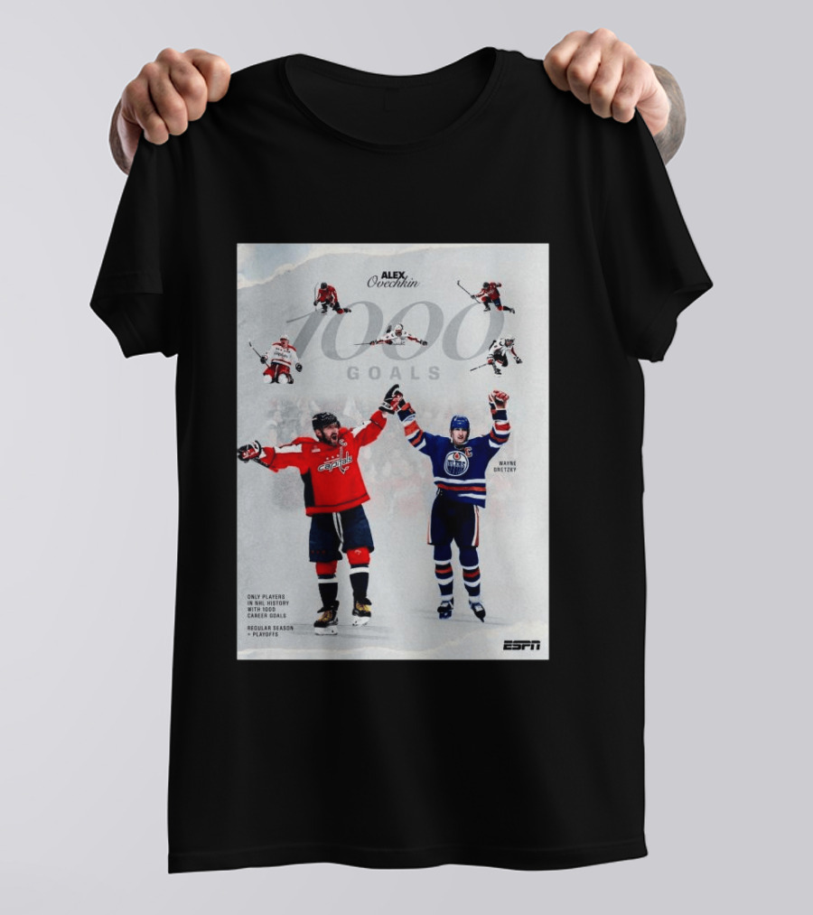 Alex Ovechkin Wayne Gretzky 1000 Goals NHL History ESPN Regular Season Playoffs T-Shirt