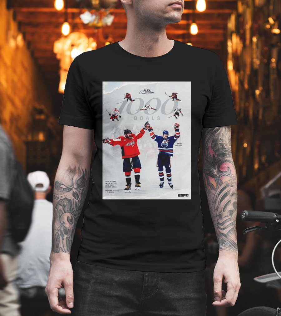Alex Ovechkin Wayne Gretzky 1000 Goals NHL History ESPN Regular Season Playoffs T-Shirt