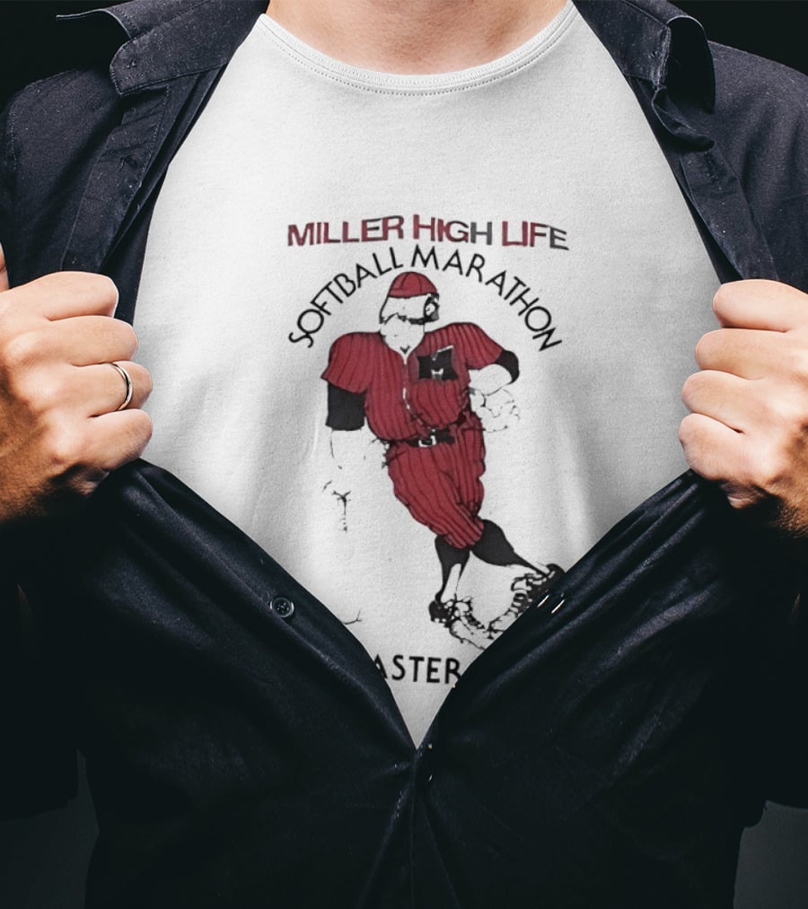 Miller High Life Softball Marathon For Easter Seal Player In Red Uniform T-Shirt