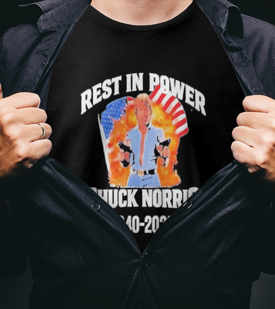 Rest In Power Chuck Norris 1940 2026 American Flag T-Shirt
