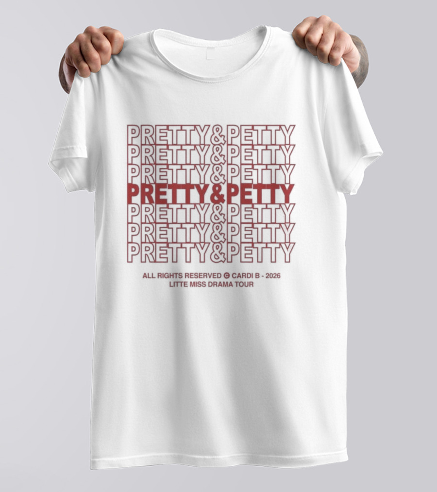 PRETTY & PETTY 2026 Repeat Pattern Textual T-Shirt