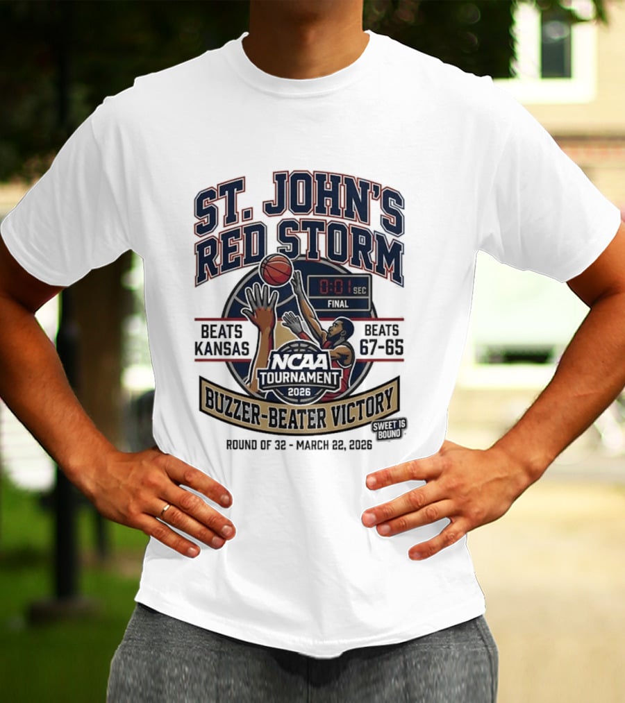 St. John's Red Storm Buzzer Beater Victory Over Kansas NCAA Tournament 2026 T-Shirt