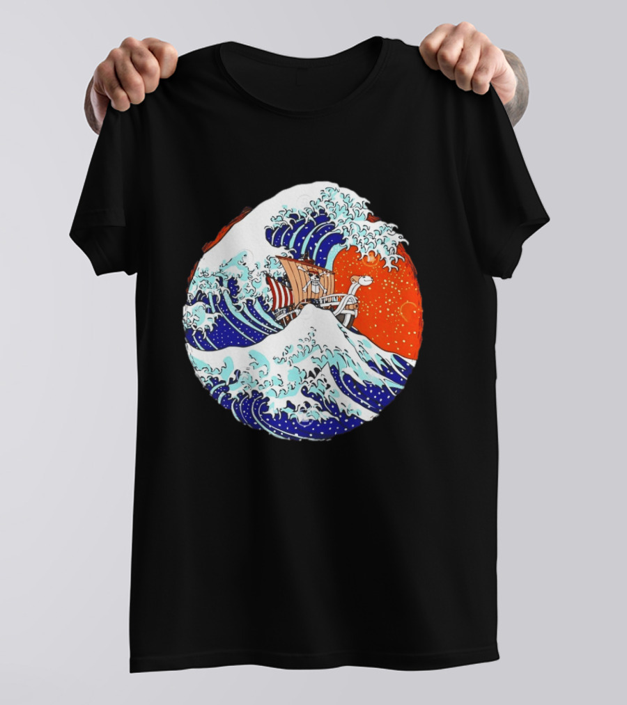 The Great Pirate Of Kanagawa Going Merry On A Great Wave Japanese Art Fusion T-Shirt