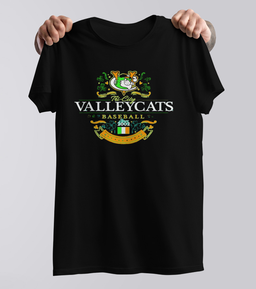 Tri City ValleyCats Baseball Since 2002 St. Patrick's Day Irish Flag Shamrock T-Shirt