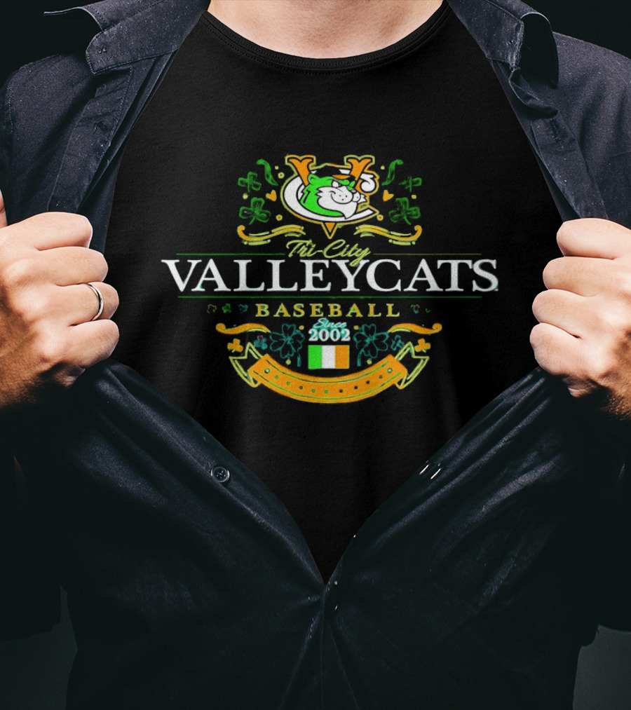 Tri City ValleyCats Baseball Since 2002 St. Patrick's Day Irish Flag Shamrock T-Shirt