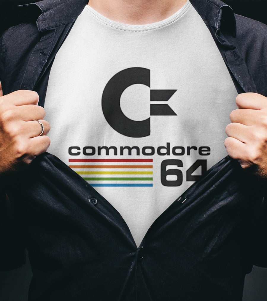 Commodore 64 Retro Computer Logo With Rainbow Stripes T-Shirt
