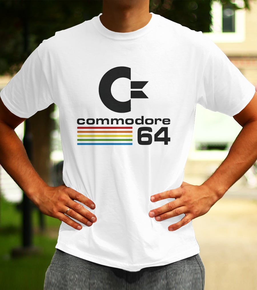 Commodore 64 Retro Computer Logo With Rainbow Stripes T-Shirt