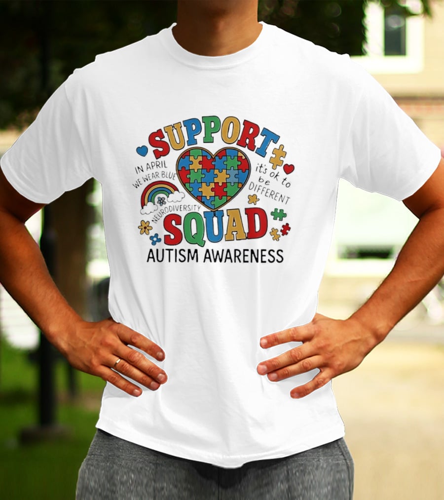 Autism Awareness Support Squad Neurodiversity Rainbow Puzzle Heart T-Shirt