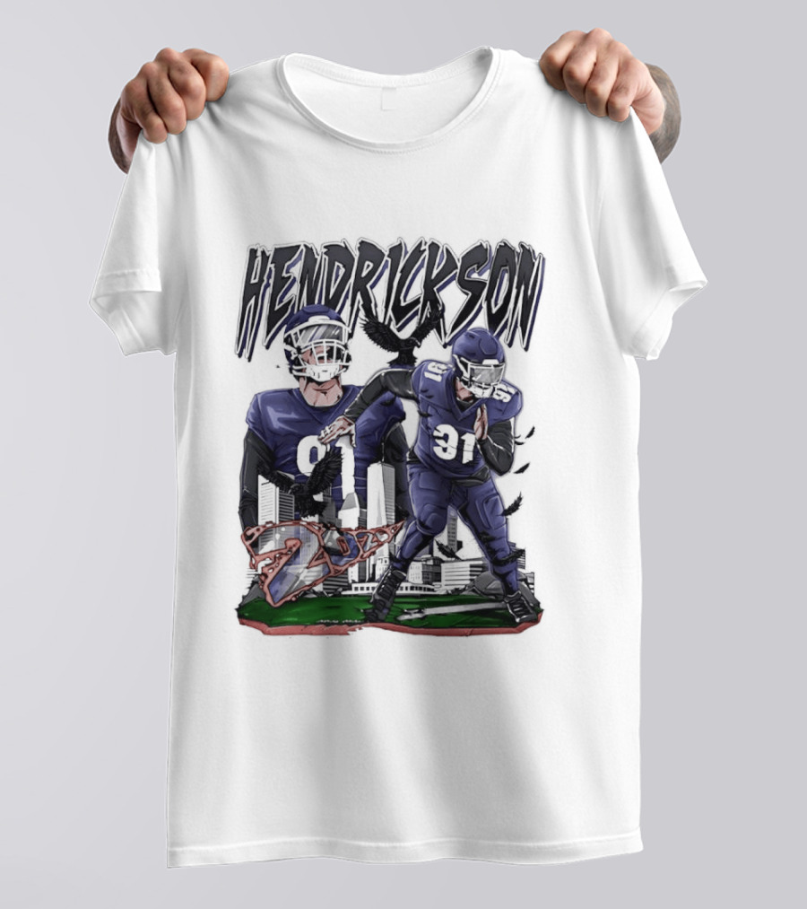Hendrickson 91 Baltimore Ravens Hand Drawn Football Player T-Shirt
