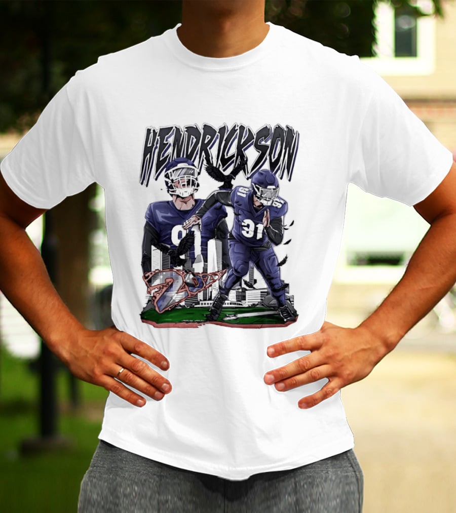Hendrickson 91 Baltimore Ravens Hand Drawn Football Player T-Shirt
