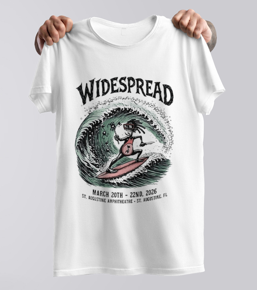 Widespread March 20th 22nd 2026 St Augustine Amphitheatre Surfing Skeleton T-Shirt