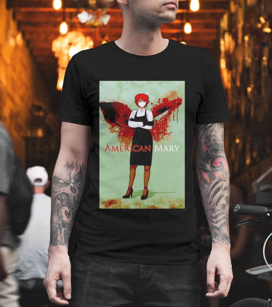 American Mary Mason Bloody Horror Art With Mask And Knife T-Shirt