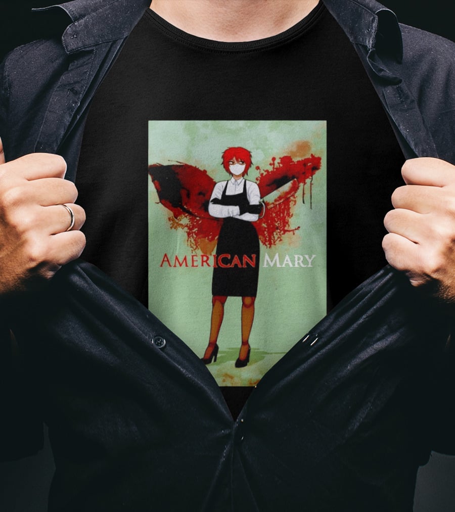 American Mary Mason Bloody Horror Art With Mask And Knife T-Shirt