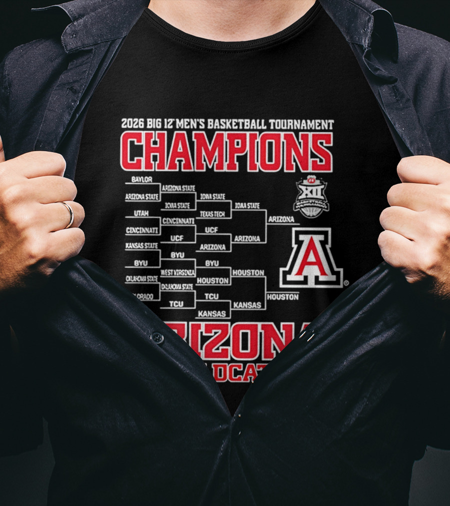 2026 Big 12 Men's Basketball Tournament Champions Arizona Wildcats Bracket T-Shirt