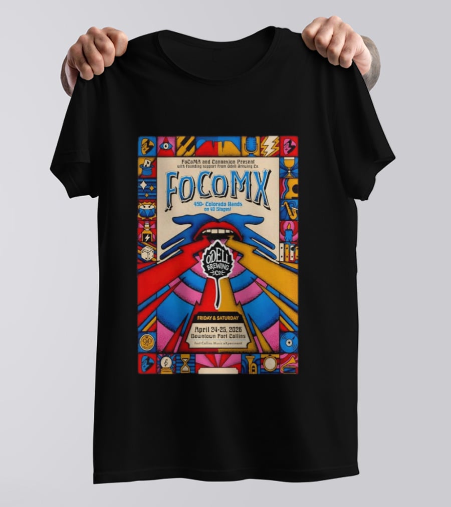 FoCoMX 450 Colorado Bands April 24 25 2026 Downtown Fort Collins Odell Brewing Co T-Shirt