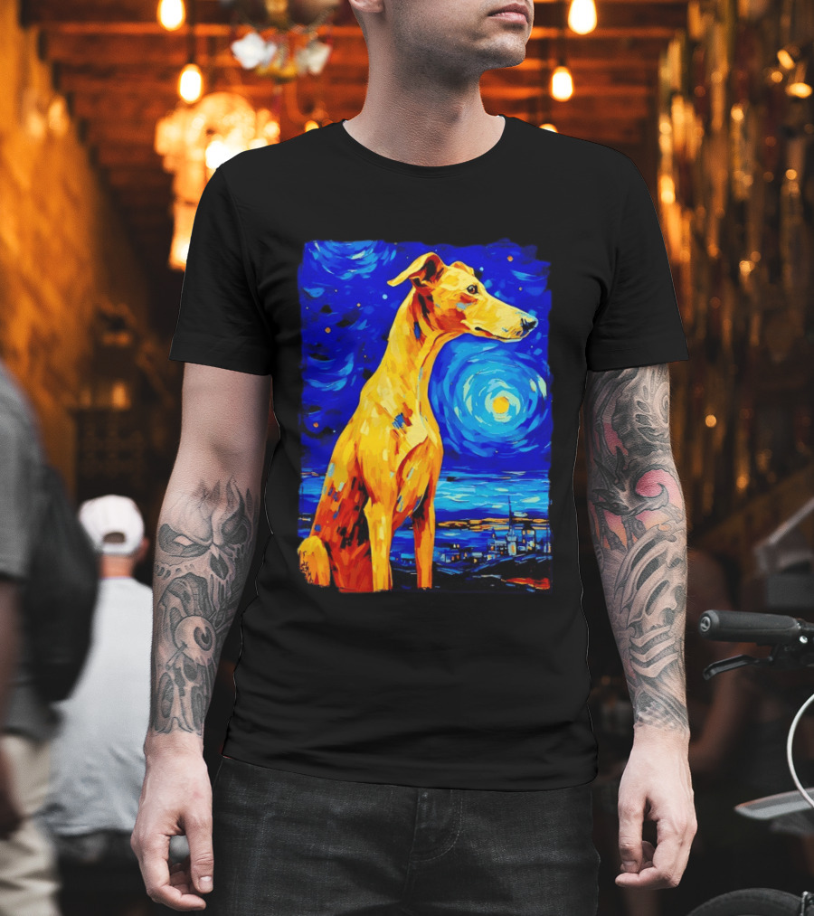 Greyhound Dog In The Starry Night By Vincent Van Gogh T-Shirt