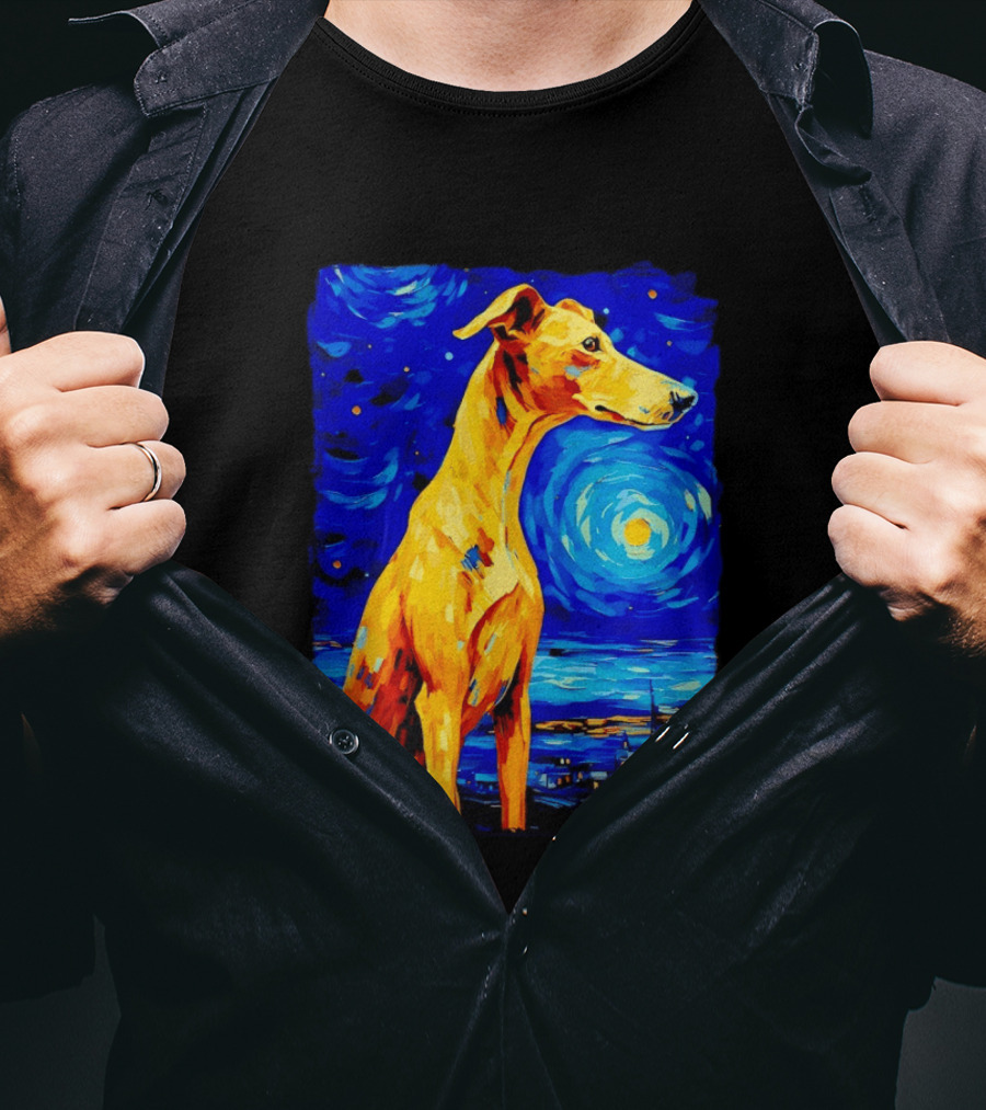 Greyhound Dog In The Starry Night By Vincent Van Gogh T-Shirt