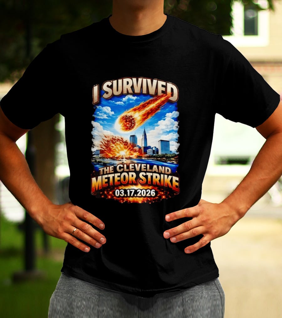 I Survived Cleveland Meteor Strike 03 17 2026 City Skyline Impact Event T-Shirt