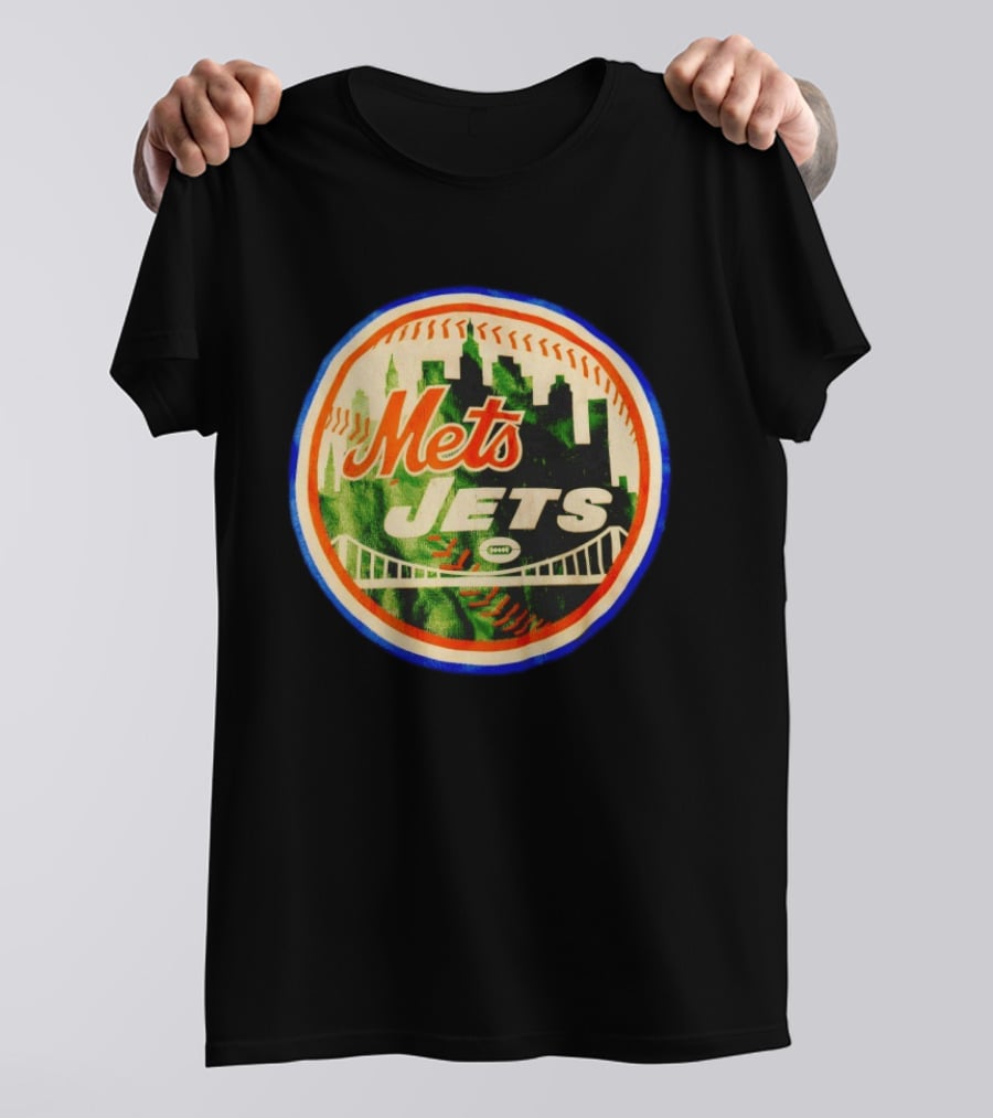 New York Mets Jets Football Baseball Crossover Skyline Bridge T-Shirt