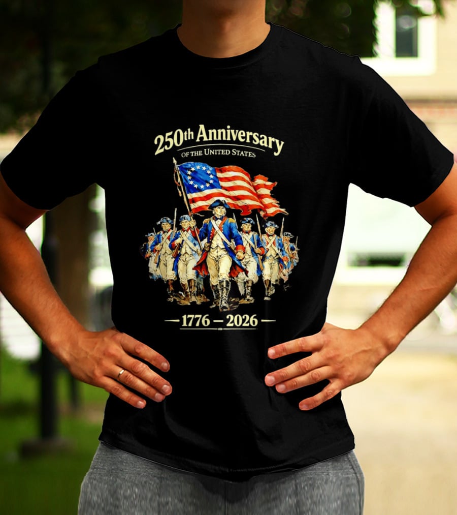 250th Anniversary American Patriots Holding Flag 1776 2026 T-Shirt