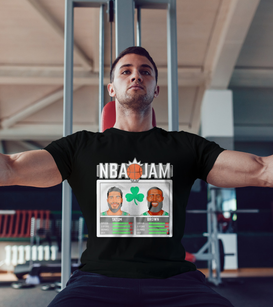 NBA Jam Jaylen Brown Jayson Tatum Celtics Stats T-Shirt