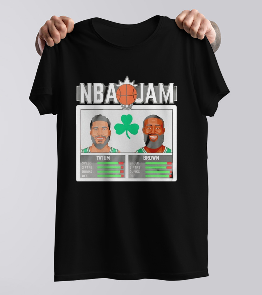 NBA Jam Jaylen Brown Jayson Tatum Celtics Stats T-Shirt