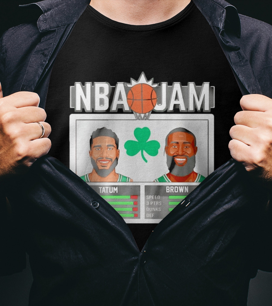 NBA Jam Jaylen Brown Jayson Tatum Celtics Stats T-Shirt