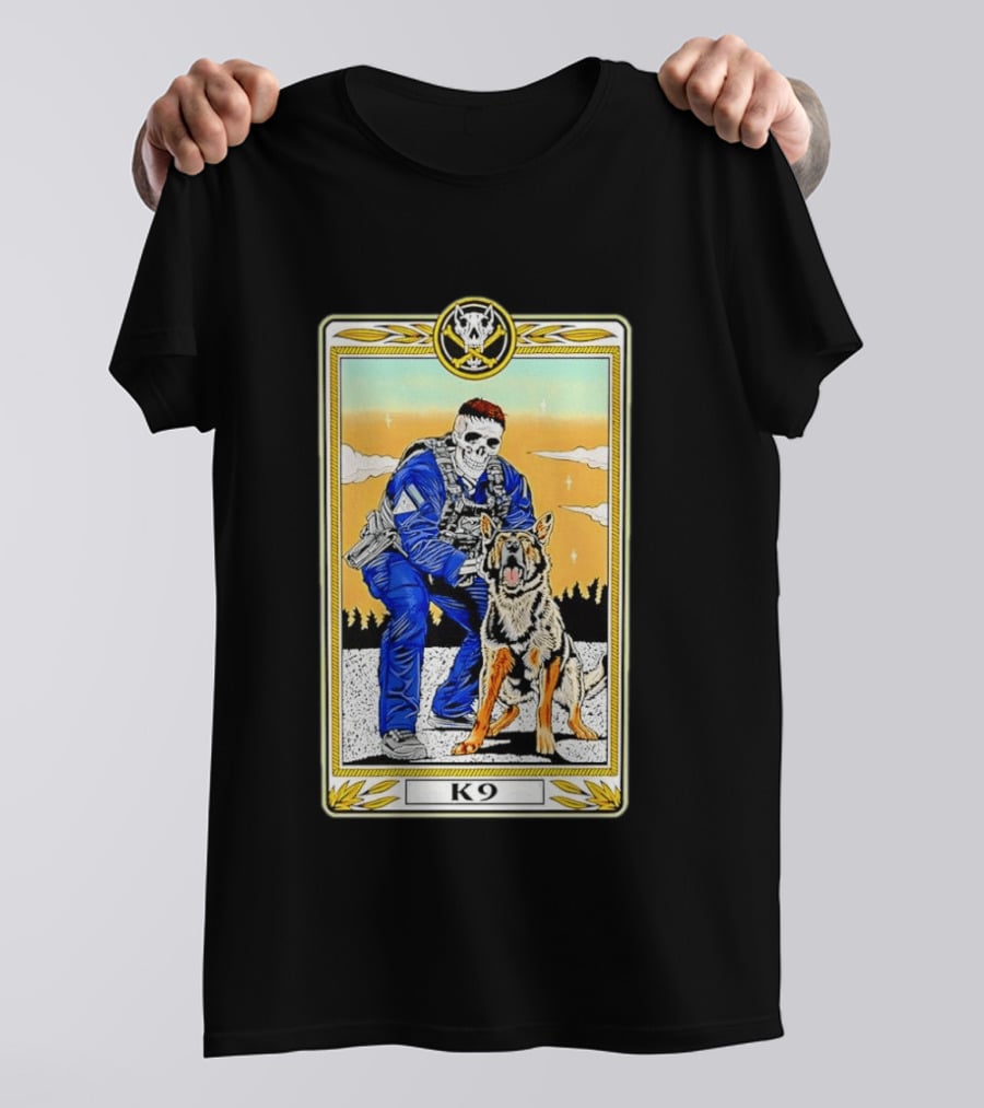 K9 Skull Masked Officer And German Shepherd Duo T-Shirt