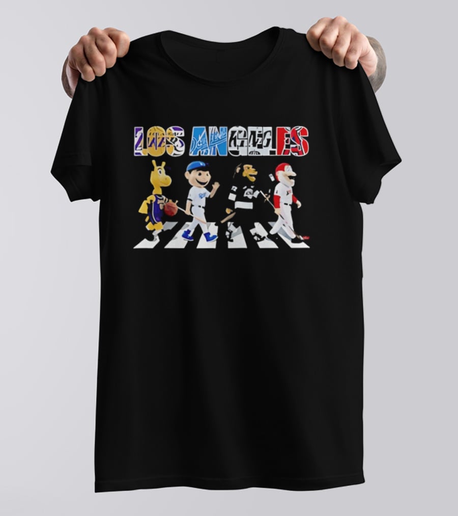 Los Angeles Sports Mascots Crosswalk Dodgers Lakers Angels Abbey Road T-Shirt