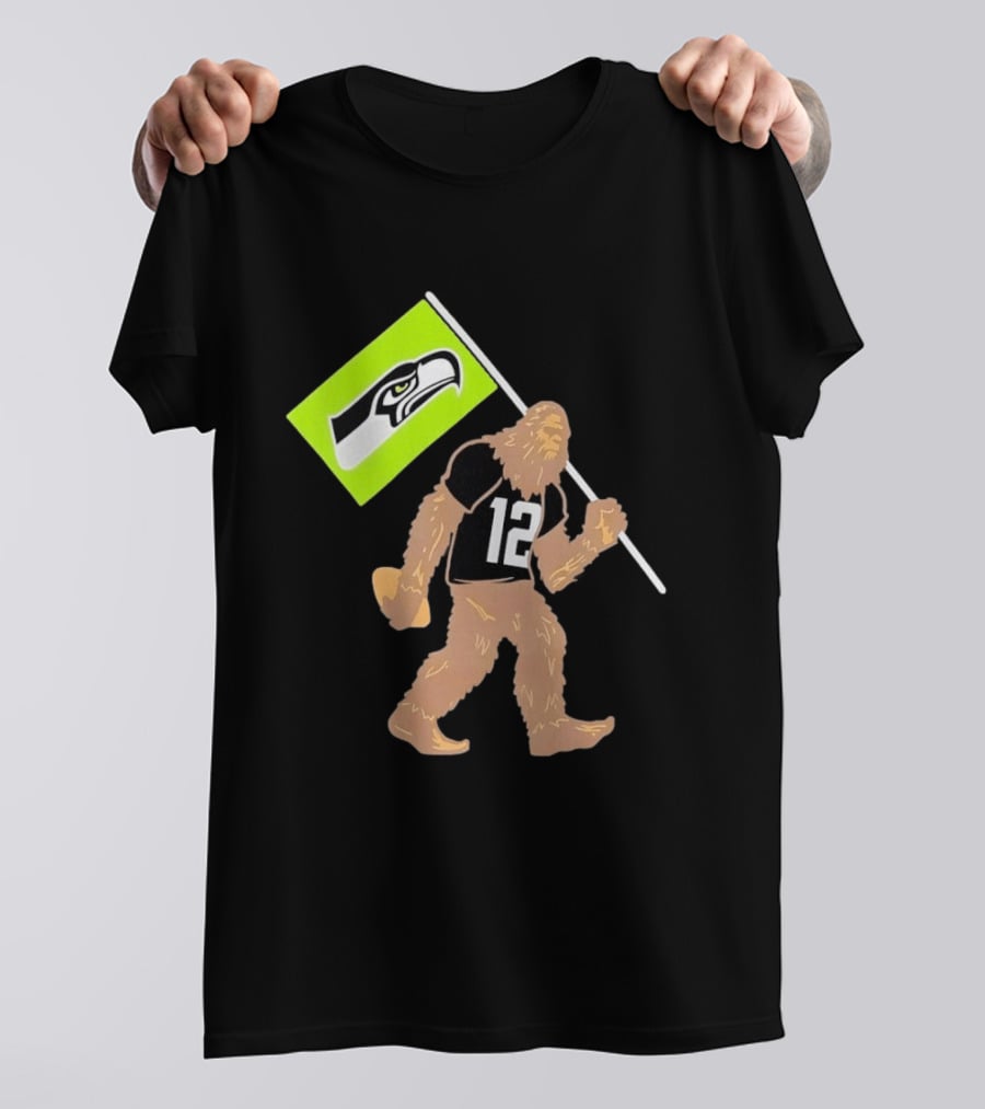 Seattle Seahawks Sasquatch 12 Flag Bearer Fan Gear T-Shirt