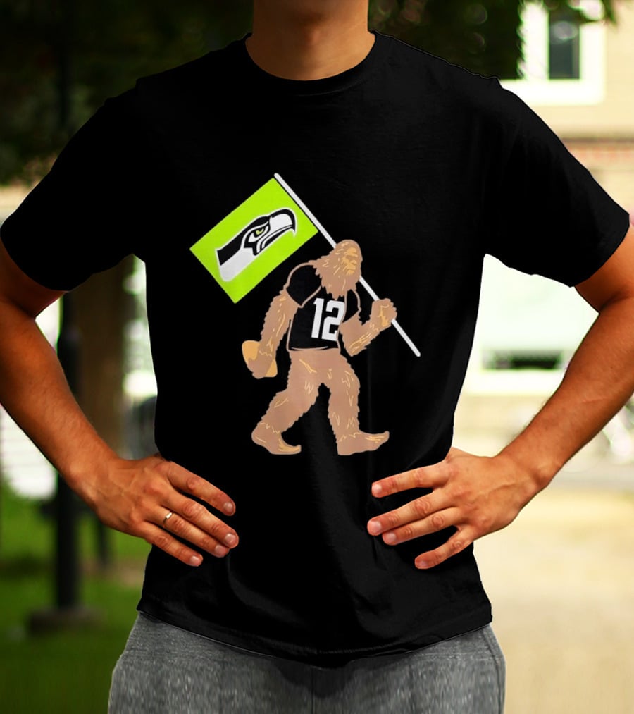 Seattle Seahawks Sasquatch 12 Flag Bearer Fan Gear T-Shirt