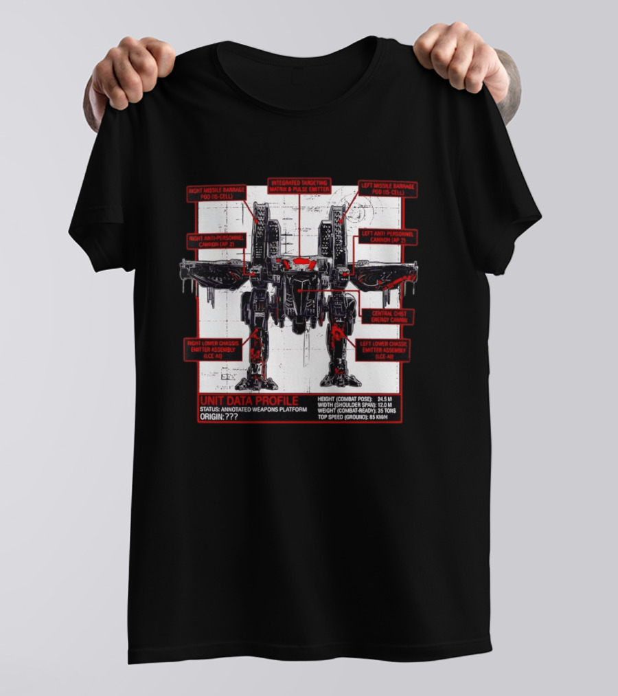 War Strider Unit Data Profile Annotated Weapons Platform T-Shirt