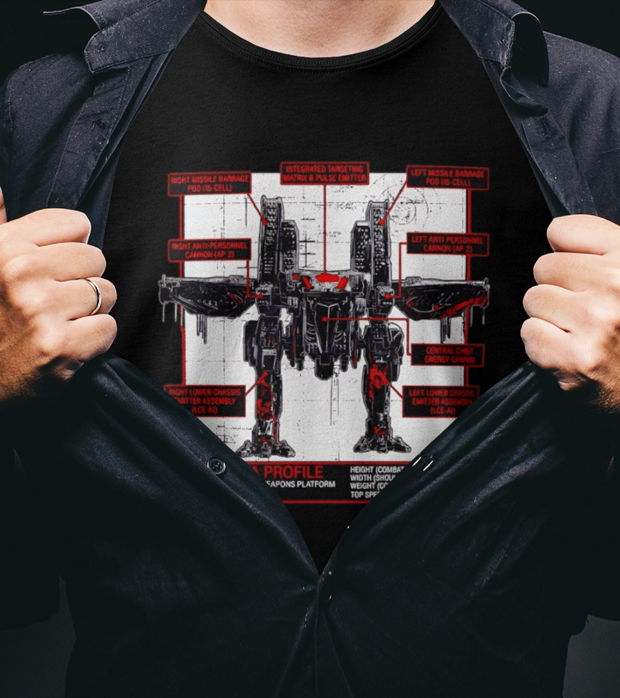 War Strider Unit Data Profile Annotated Weapons Platform T-Shirt