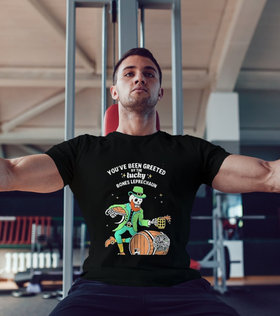 Lucky Bones Leprechaun With Beer And Barrel Celebration T-Shirt